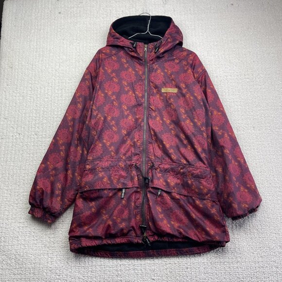VTG Louis Garneau Women Jacket Red Trippy Floral AOP Polar Fleece Lined Retro - Picture 1 of 16